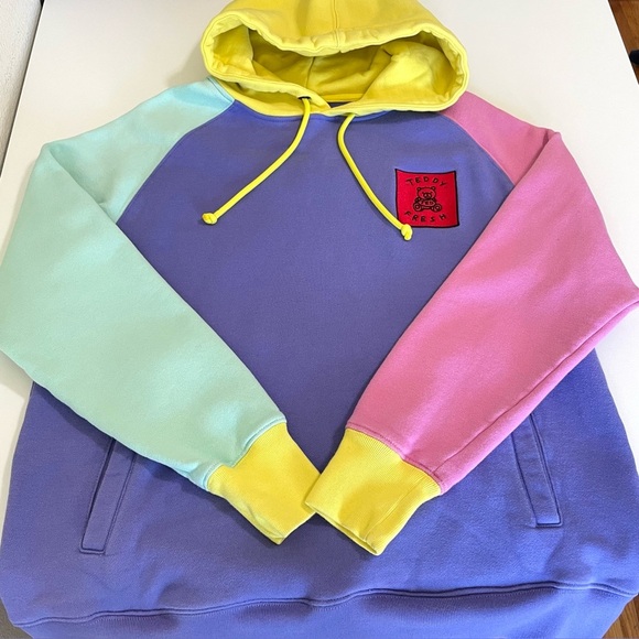 Teddy Fresh OG Colorblock Hoodie Multicolor Pullover Sweatshirt Unisex Small - Picture 7 of 15